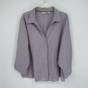 Riders by Lee Women's Pink Striped Easy Care Button Front Top Shirt Plus Size 3X